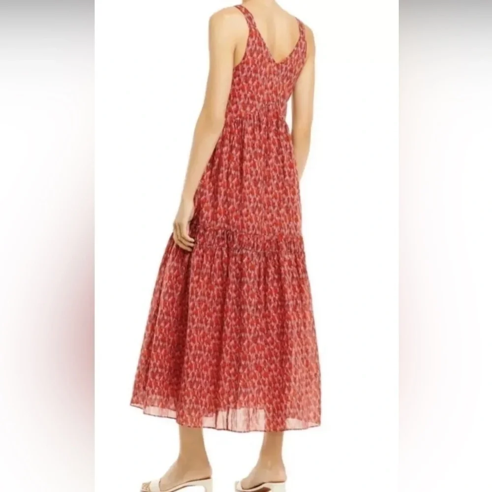 Joie V-Neck Tiered Maxi Dress Sleeveless Tea Rose Red Floral Lined 100% Cotton S - Picture 2 of 12